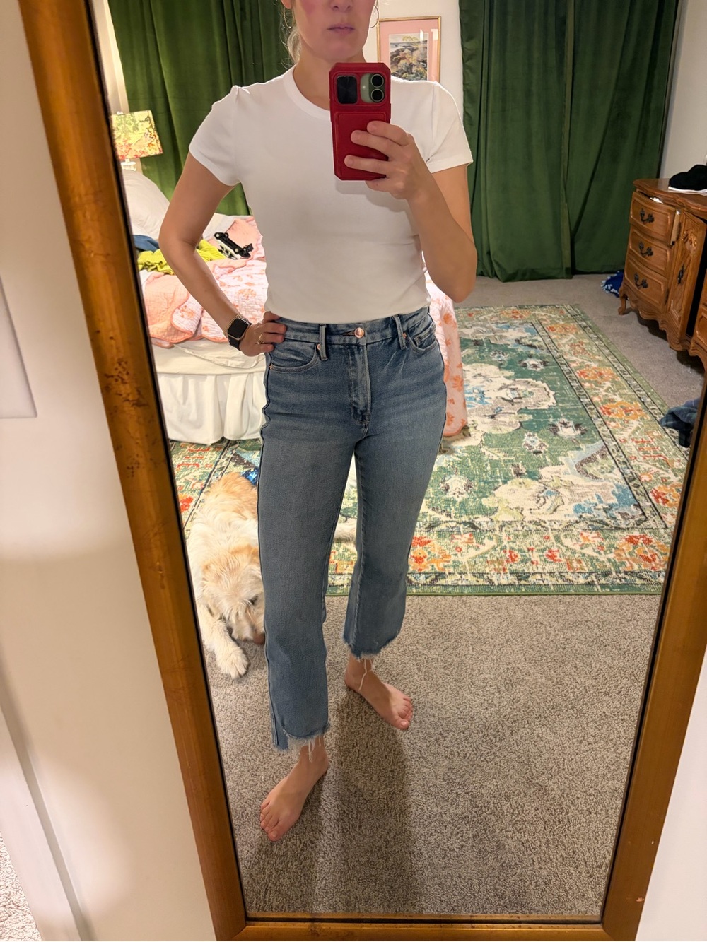 Good American Blue Cropped Raw-Hem Jeans